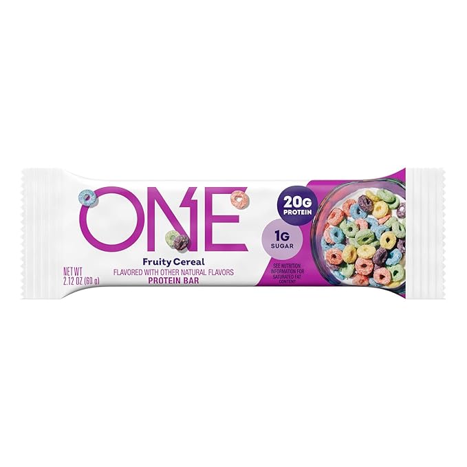 ONE Protein Bars, Fruity Cereal, Gluten Free with 20g Protein and 1g Sugar, Pantry Staples, 2.12 oz (12 Count), Packaging May Vary