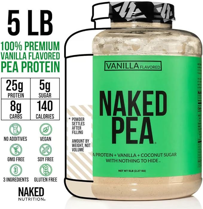 NAKED Pea - Vanilla Pea Protein - Pea Protein Isolate from North American Farms - 5lb Bulk, Plant Based, Vegetarian & Vegan Protein. Easy to Digest, Non-GMO, Gluten Free, Lactose Free, Soy Free
