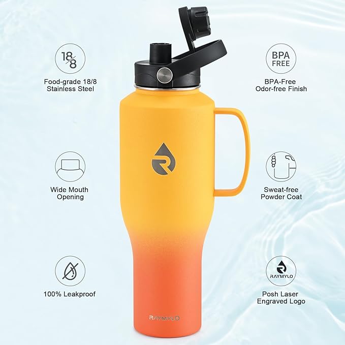 Insulated Water Bottle 40oz (Cold for 48 Hrs), Stainless Steel Water Bottle with Handle & Straw Lid & Paracord Handle, Triple Wall Vacuum Leakproof Travel Flask, Fit in Any Car Cup Holder