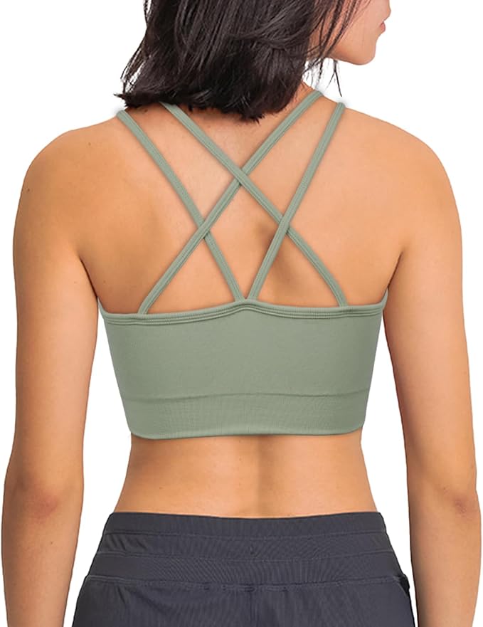 Women's Cross Back Sports Bra Padded Strappy Medium Support Yoga Bra for Workout Fitness 3 Pack