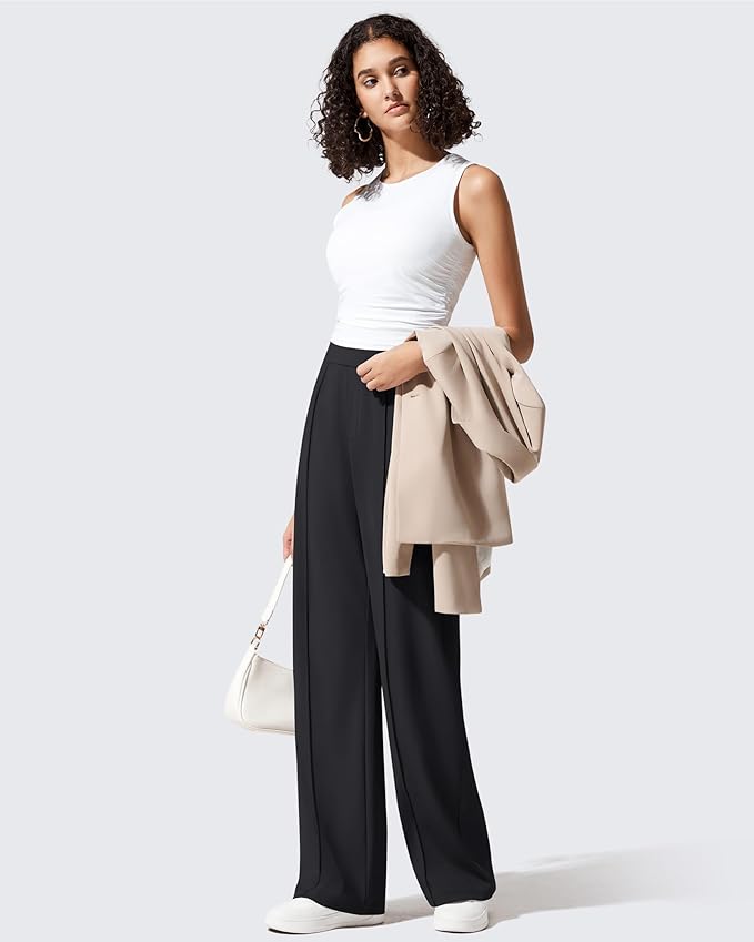 G4Free ShiftReady Women's Yoga Dress Pants with Pockets Wide Leg Business Casual Slacks High Waist Lounge Trousers
