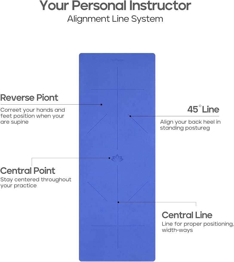 Heathyoga Eco Friendly Non Slip Yoga Mat, Body Alignment System, SGS Certified TPE Material - Textured Non Slip Surface and Optimal Cushioning,72"x 26" Thickness 1/4"