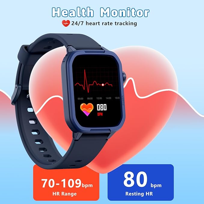 Kids Smart Watch for Boy Girl, Kids Watches with 19 Sport Modes, Heart Rate, Sleep Monitor, Pedometer, Alarm Clock, IP68 Waterproof Fitness Tracker, Gift for 6-16 Year Old Boys Girls Toys (Blue)