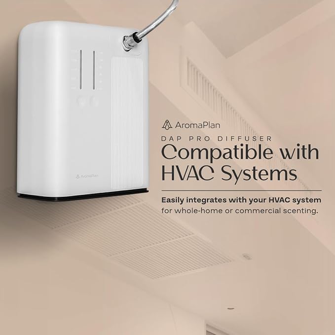 AromaPlan 2025 Waterless HVAC Scent Diffuser Whole House & Commercial Diffuser, 2 Fragrances Included-Smart, Cold-Air Waterless Scent Air- App Control, AC, 2000 Sq. Ft Coverage,White