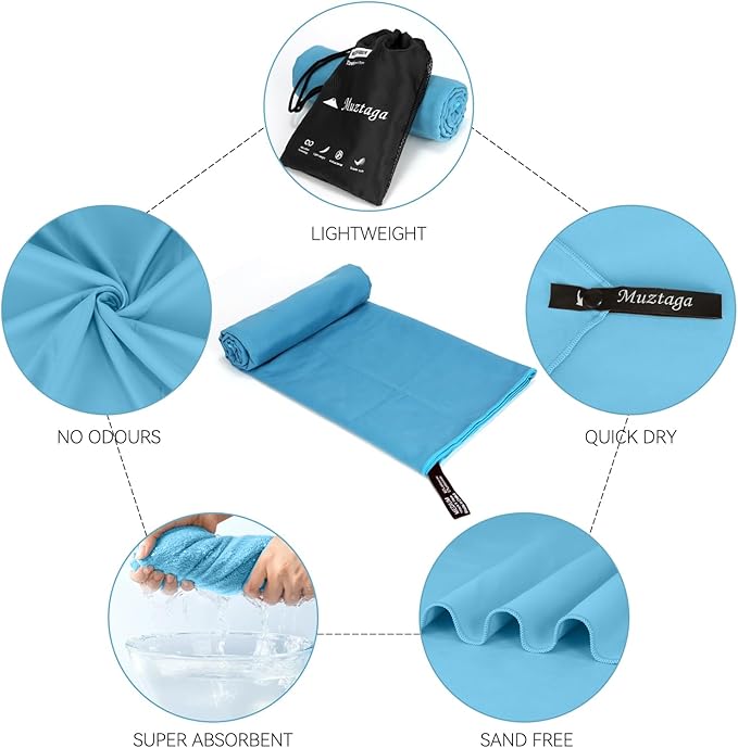 Microfiber Beach Towel-Perfect for Travel, Sports, Camping, Swimming, Yoga, Gym- Quick Dry, Sand Free, Compact, Lightweight, Absorbent (Marine Blue, X Large)