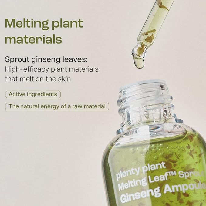 Plentyplant 65.7% Sprout Ginseng | Korean Serum with Melting Sprout Ginseng Leaf | Ginseng Extract Essence with Hyaluronic Acid, Peptides, Niacinamide | Face Serum for relief