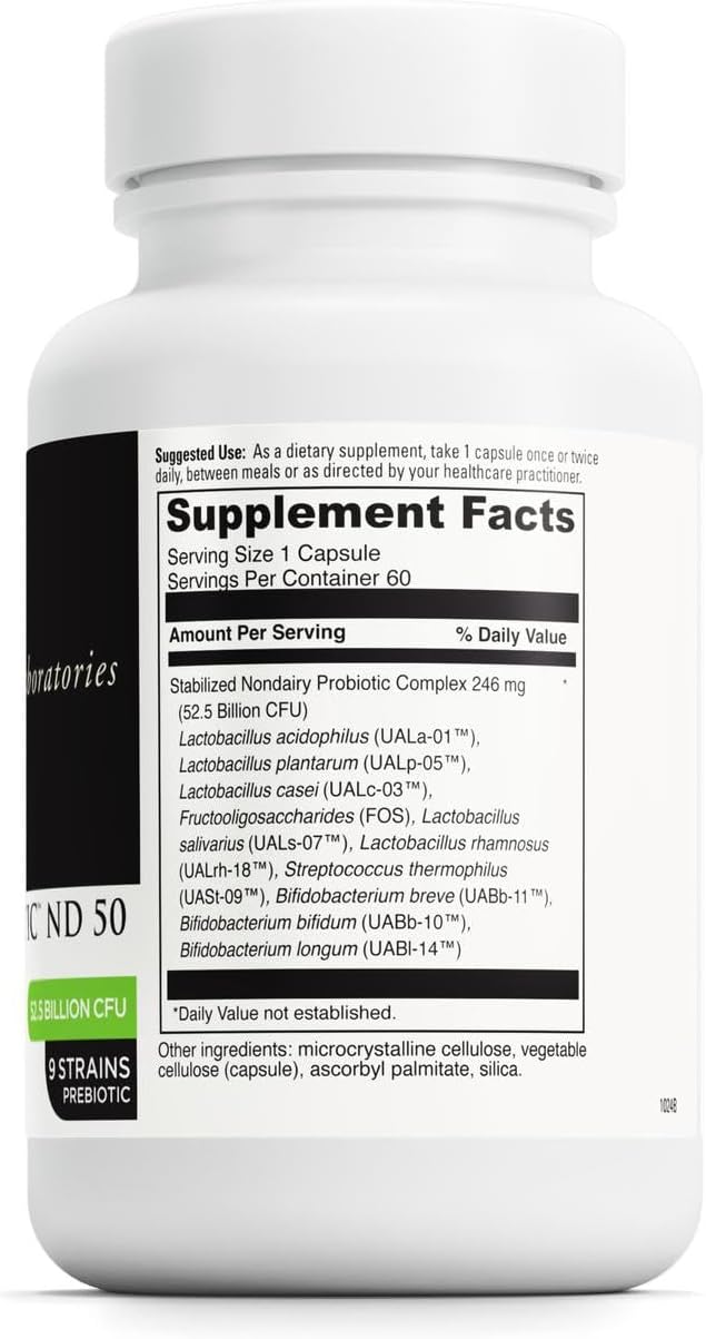 DAVINCI Labs Mega Probiotic ND 50 - Non-Dairy Probiotic Supplement with Prebiotic Fiber - Digestive & Immune Health Support* - Gut Support with Beneficial Bacteria* - 60 Vegetarian Capsules