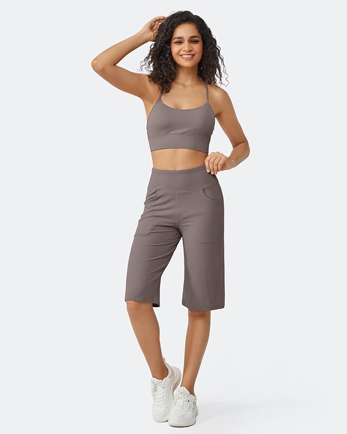 Promover Capri Pants for Women Wide Leg Yoga Cropped Pants with Pockets Loose Casual Summer Pants