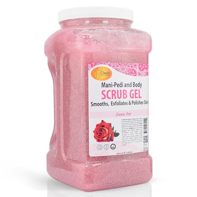 SPA REDI – Sensual Rose Pumice Scrub Gel, Exfoliating, Hydrating & Nourishing, Infused with Hyaluronic Acid, Amino Acids, Panthenol and Comfrey Extract for Glowy Smooth Skin – 128oz Gallon