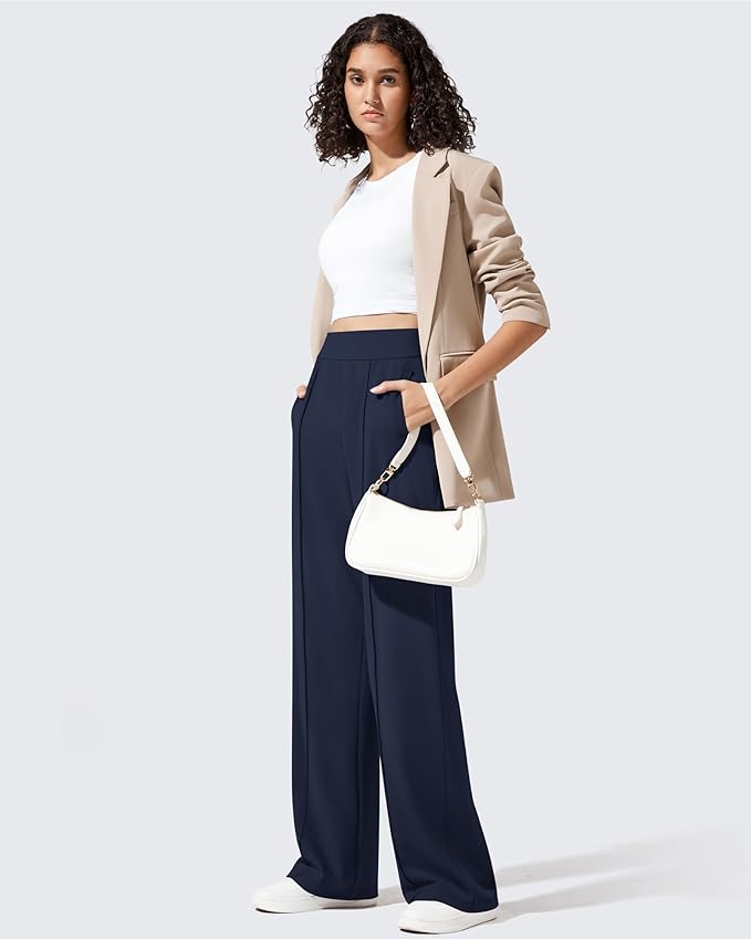 G4Free ShiftReady Women's Yoga Dress Pants with Pockets Wide Leg Business Casual Slacks High Waist Lounge Trousers