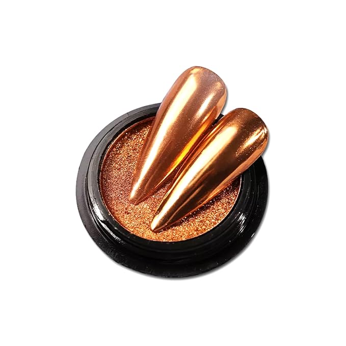 Holographic Mirror Nail Powders Chrome Gold Effect Pure Metallic Dust Sequins UV Gel Copper Nail Chrome Powder for Nails Art Decoration, Copper Chrome Nail Powder