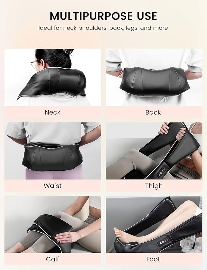 RIKE Shiatsu Back & Neck Massager with Heat, Electric Back Massager for Pain Relief Deep Tissue 3D Kneading Massage Pillow for Home, Office, and Car Use