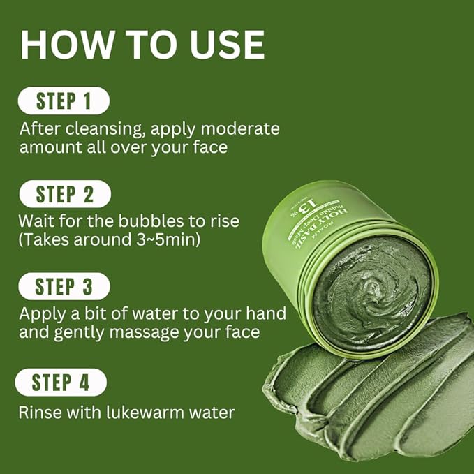 P.CALM Holy Basil Bubble Deep Mask β Holy Basil & Carbonated Water for Cleansing Pores & Blackheads, Korean Clay to Bubble Wash-Off Pack (90g / 3.17 oz)
