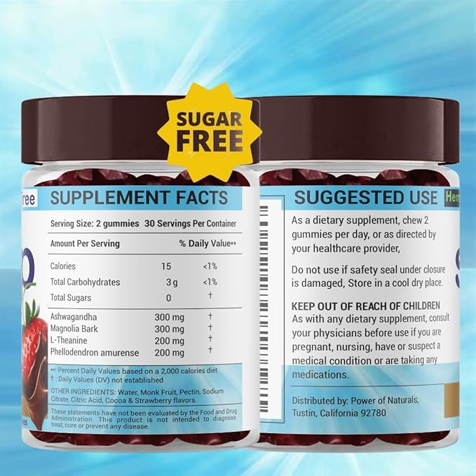Melatonin Free Sleep Aid for Kids Adults | No Melatonin Sleep Gummies Gluten Free Non-GMO | Cocoa Strawberry Flavor with Monk Fruit Sugar Free 60 Vegan Gummies