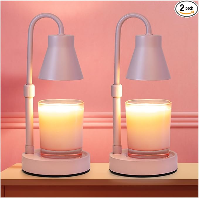 2 Pack Pink-Color Candle Warmer Lamp, Adjustable Height, Stepless Dimming Function Lamp Candle Warmer, Electric Wax Melt Warmer for Jar Candles, No Flame Scented Candle lamp with 2 Bulbs