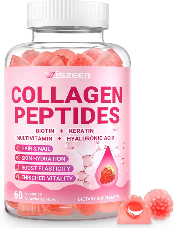 Collagen Gummies for Women - Sugar-Free Hydrolyzed Collagen Gummy with Biotin, Hyaluronic Acid & MultiVitamins, Type I, II, III, V & X Collagen Peptides - Promote Skin/Hair/Nail/Bones, 60 Cts