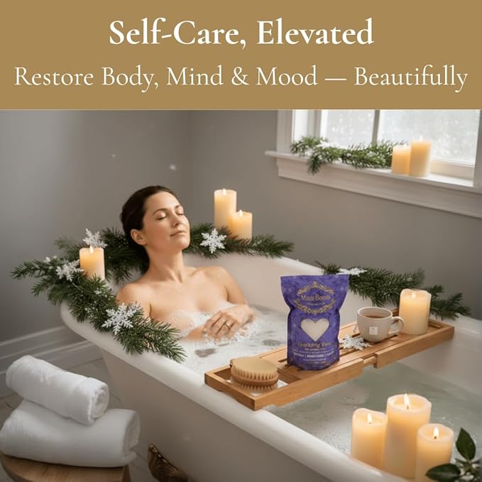 Mom Bomb Sparkling Snow Epsom Salt Bath Soak (Witnermint Pine) – Natural Magnesium Salt with Essential Oils – Relaxing Aromatherapy for Stress Relief, Muscle & Foot Soak – Made in USA, 48 Ounce
