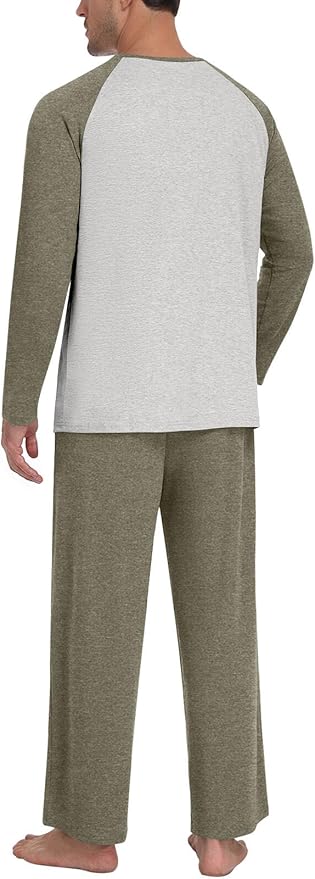 Men's Pajamas Set Sleepwear Pjs Lightweight Long Sleeve Pjs Soft Comfy Sleep Sets with Pockets