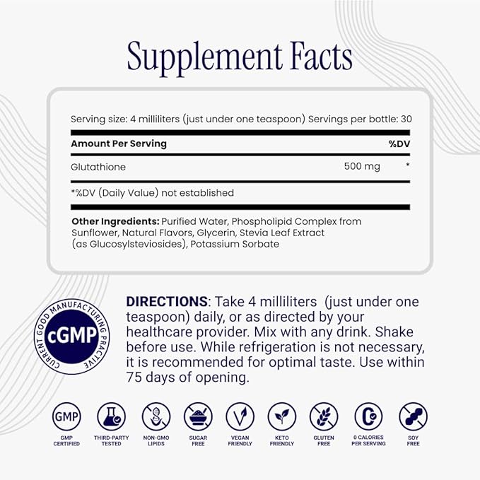 Rho Nutrition Liposomal Glutathione - Ultra High Absorption Liquid Glutathione Supplement - Supports Natural Detoxification, Immune System, Skin Health, Mental Clarity & Overall Well-Being