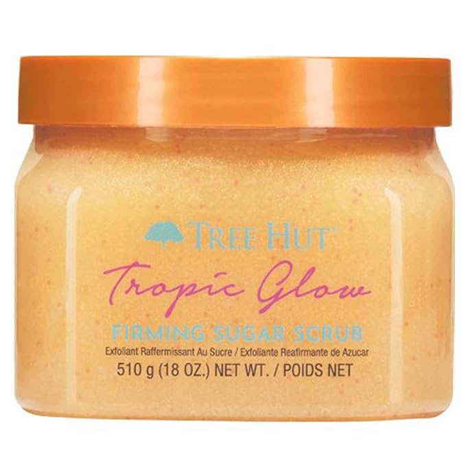 Tree Hut Tropic Glow Shea Sugar Scrub, Exfoliates and Smooths for Soft, Radiant Glow, Warm Scent with Almond, Golden Amber, and Sandalwood, 18 oz