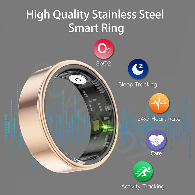 Smart Ring Health Tracker, Fitness Sleep and Heart Rate Monitor Smart Ring, Waterproof Bluetooth Fitness Tracker Ring IPX68 Waterproof (Rose Gold, 12)