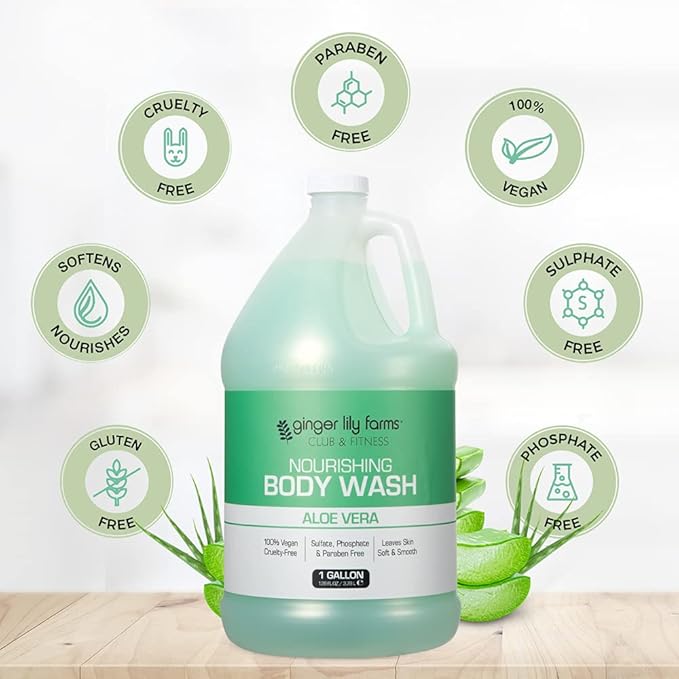 Ginger Lily Farms Club & Fitness Nourishing Body Wash, 100% Vegan & Cruelty-Free, Aloe Vera Scent, 128 Fl Oz (Pack of 4)