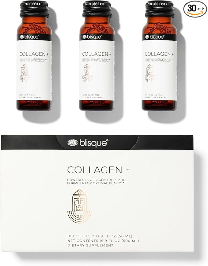Blisque - Liquid Collagen Tri-Peptide Complex | with Biotin and Hyaluronic Acid | for Hair, Skin, and Nails | 30 Bottles | 30-Day Supply