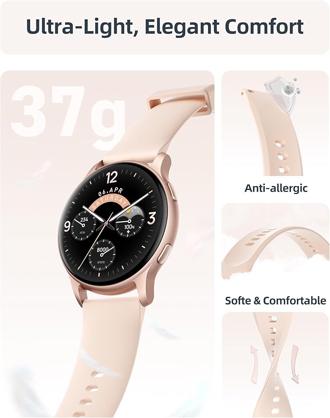Parsonver Smart Watch for Women(Answer/Make Calls), 5ATM Waterproof Swimming Monitor, 44mm HD Screen Fitness Tracker 100+ Sport Modes, Heart Rate Sleep Monitor, Smartwatch for Android iOS, Rose Gold
