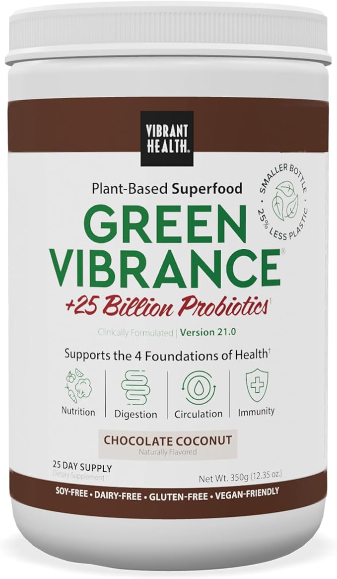 Vibrant Health, Green Vibrance, Plant-Based Superfood Powder, Vegan Friendly, Chocolate Coconut, 25 Servings