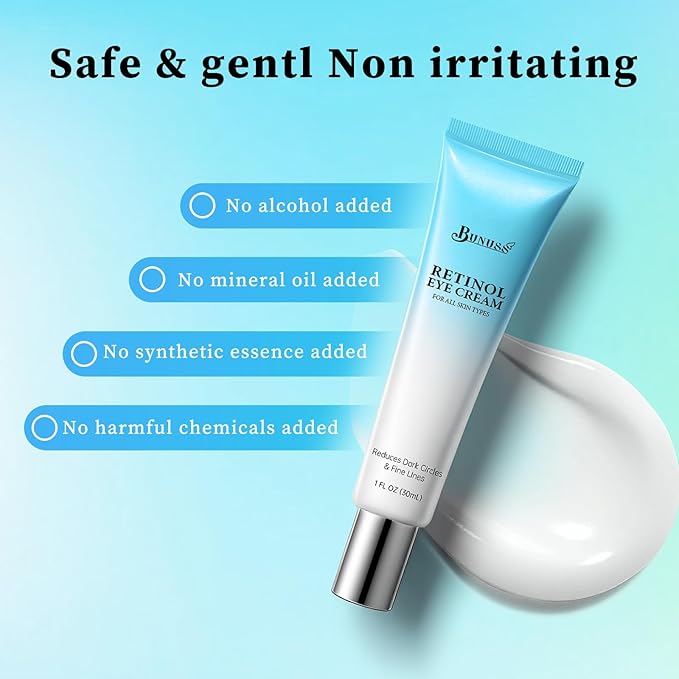 Retinol Eye Cream - Eye Cream for Dark Circles, Puffiness, Anti Aging, with Hyaluronic Acid, Peptides, Caffeine, Reduces Bags, Smooths Wrinkles & Fine Lines, Dark Circles Under Eye Treatment, 1 fl oz