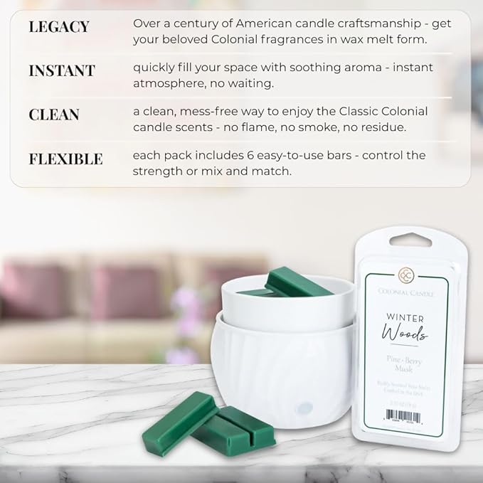 Colonial Candle Winter Woods Wax Melts, Wax Melt Warmer Cubes, Long Lasting Scented Wax Warmer Cubes, 4 Pack, 6 Cubes Each - Made in The USA