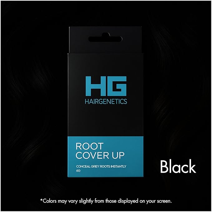 Hair Genetics Root Touch Up Hair Color Root Cover Up with Double-Ended Brush for Hair Color for Gray Hair Coverage - Portable Hair Powder Solution for Quick Gray Coverage (Black, 6g)