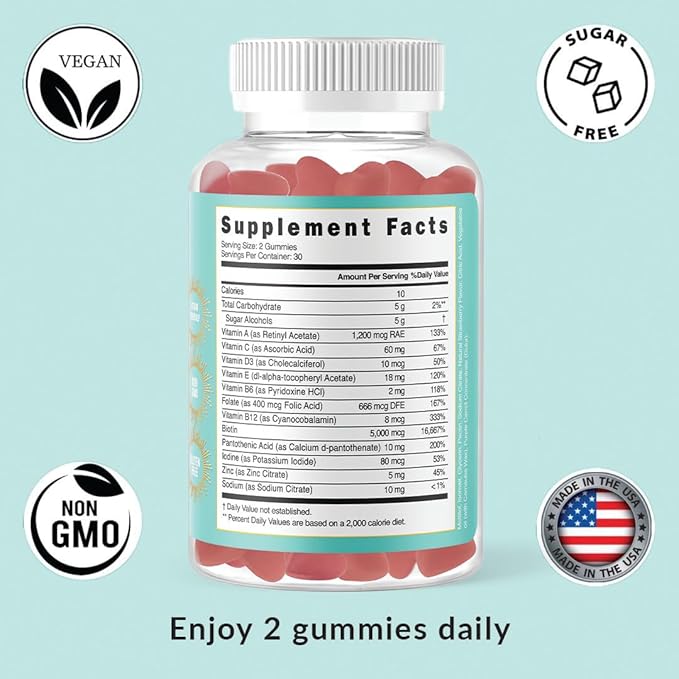 Simply Collagen® Simply Glow Hair, Skin & Nails Gummies – Vegan, Sugar-Free, Gluten-Free – Biotin 5000 mcg – Hair Gummies for Women & Men – 60 Count