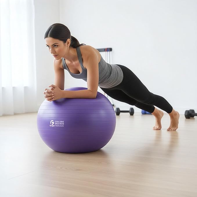Gruper Yoga Ball and Pilates Ball,4 Sizes Exercise Ball for Fitness, Workout, Pregnancy and Physical Therapy,Quick Pump Included,Great as Yoga Ball Chair for Office or Home Gym Equipment