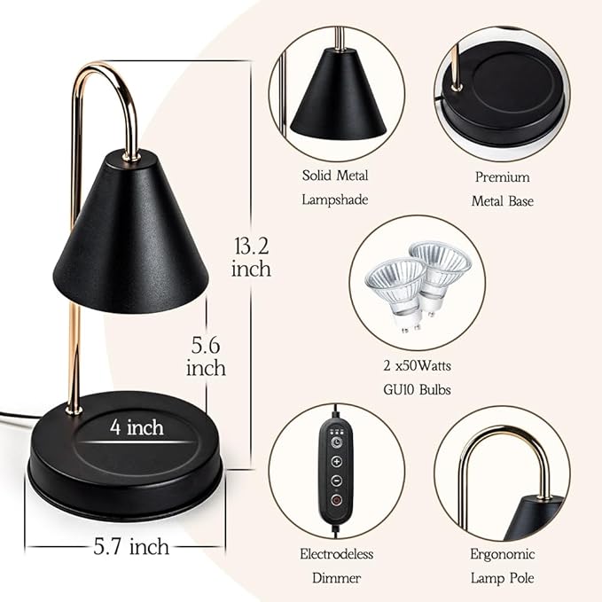 Marycele Candle Warmer Lamp with Timer, Birthday Gifts for Men Dad Boyfriend, Black Modern Room Decor Aesthetic Vintage, Dimmable Wax Melt Warmer for Scented Wax, Black