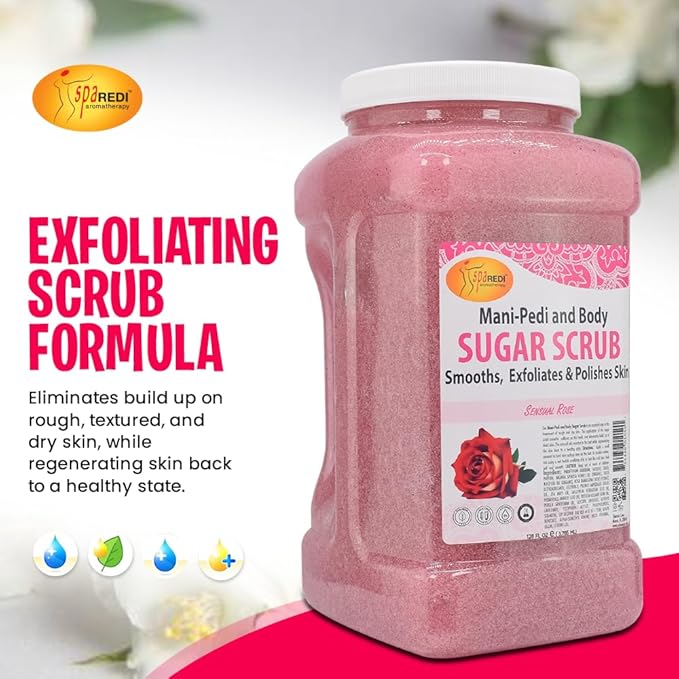 SPA REDI - Sugar Body Scrub,Sensual Rose, 128 Oz - Exfoliating, Moisturizing, Hydrating and Nourishing, Glow, Polish, Smooth and Fresh Skin - Body Exfoliator