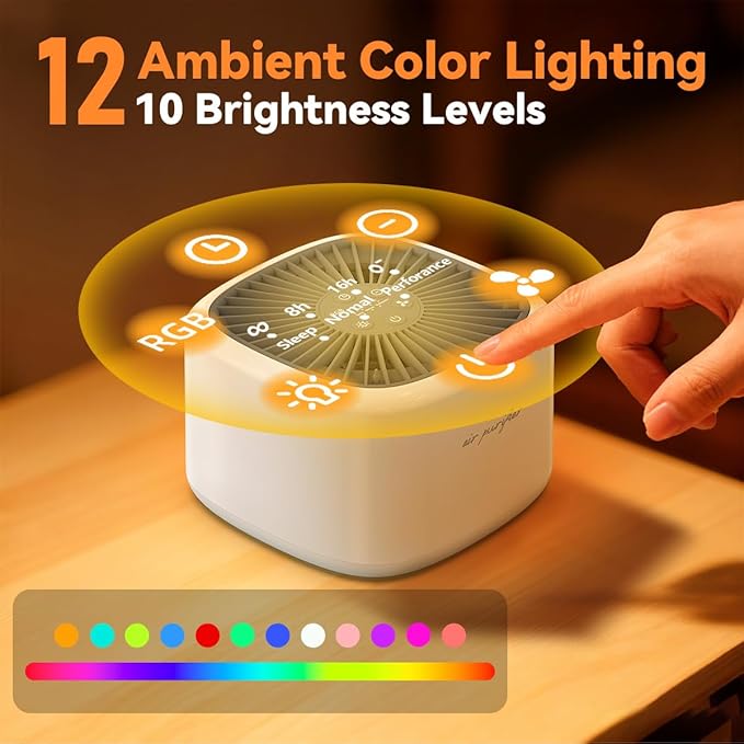 BeOkay Air Purifier Negative Oxygen Ion for Home HEPA Filter 5 Layers Filtration 3 Fan Modes Purifiers Ultra Quiet 20dB Sleep Mode 12 Color Lights 10 Brightness 3 Timers Adjustable for Bedroom Office