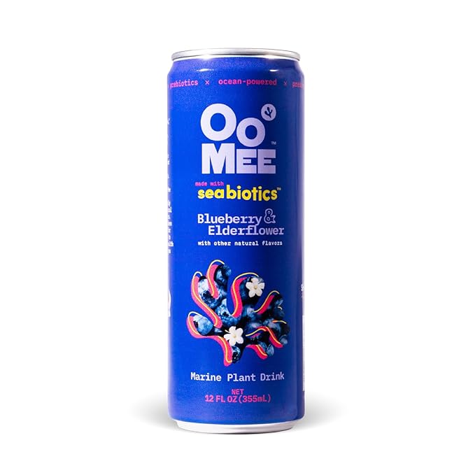OoMee Prebiotic Drink | Blueberry & Elderflower | Plant-Based Vegan Beverage with Marine-Sourced Agar Prebiotics (Seabiotics) for Digestive & Gut Health Functional Drink – 12oz Cans, 12-Pack