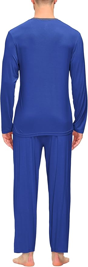 JINSHI Men's Pajama Sets Sleepwear Nightwear Lightweight Quick Dry Soft 2 Piece Long Sleeve Mens Loungewear Sets with Pocket
