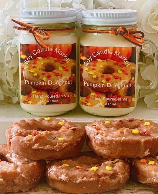Soy Scented Candles | Handmade & Highly Aromatic Candles Burns Upto 85 Hours in Glass Jar - Perfect for Home Decor, Wedding, Birthday, Dinner (Pumpkin Doughnut, 16 oz)