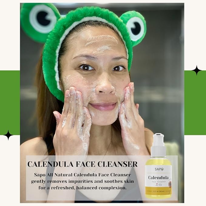 Sapo Calendula Face Cleanser - Gentle Creamy Facial Wash with Hyaluronic Acid, Coconut Oil and Glycerin - For Dry, Sensitive or Acne Prone Skin, 4 oz