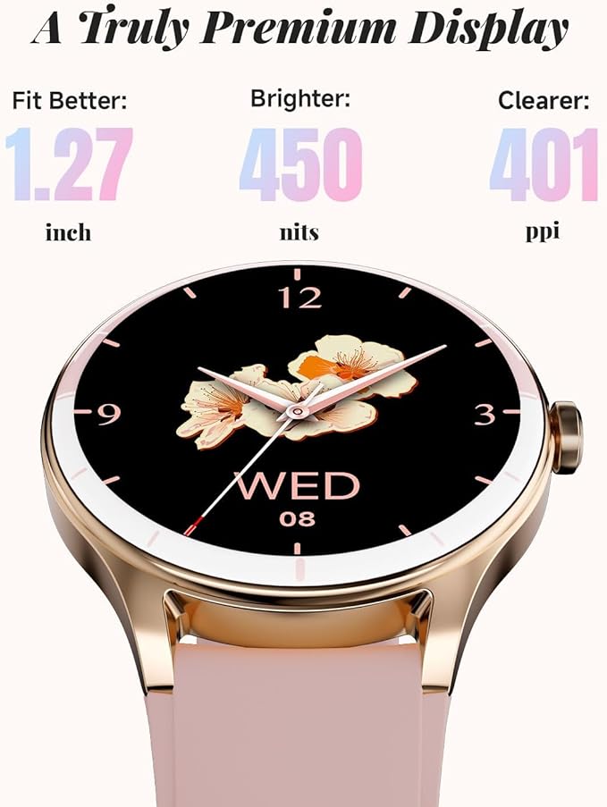 TOOBUR Smart Watch for Women, Smartwatch Compatible Android and iOS Phone, Answer/Make Calls, Fitness Tracker/Step Counter/Running Watch, Sleep/Heart Rate Monitor, 100 Sports, IP68 Waterproof, Pink