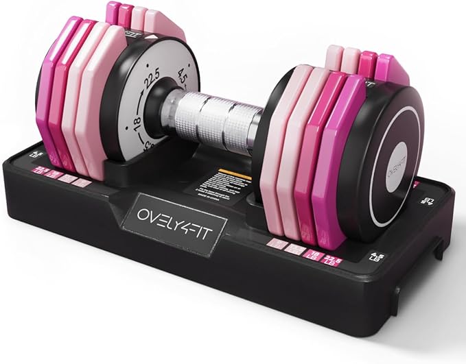 OVELY4YFIT Adjustable Dumbbell, 5-in-1 Weight Options (4.5-22.5LB), Quick 1-Second Weight Adjustment, Anti-Slip Metal Handle, Compact Design with Pink Gradient Plates, Perfect for Women & Home Gym Workouts