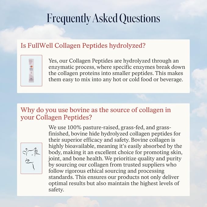 FullWell Hydrolyzed Collagen Peptide Stick Packs, Breastfeeding & Pregnancy Safe Grass-Fed Collagen Travel Packs, 15g Unflavored Collagen, 30 Servings