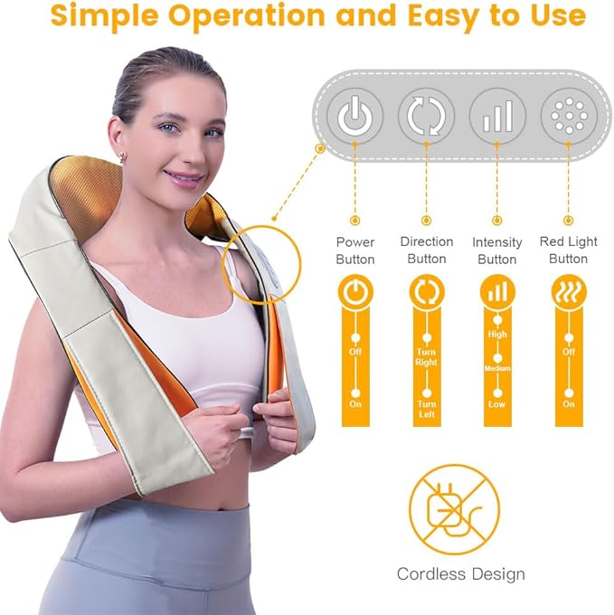 Cordless Neck and Should Massager, Kneading Neck and Back Massager for Pain Relief with Rechargeable Battery, Portable Body Massager