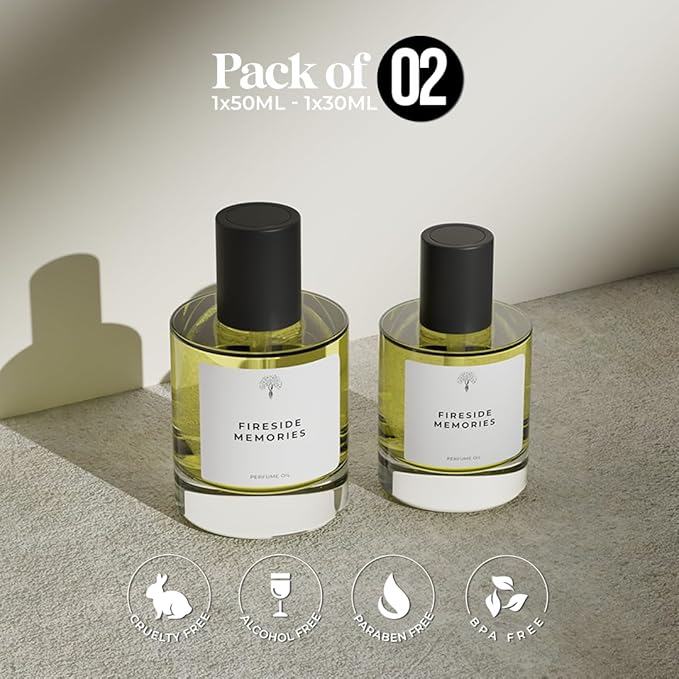 Fireside Memories Perfume Inspired by The Fire PlacE | Eau de Perfum - Long Lasting Perfume for Women and Men (Unisex) β 50ml with 30ml Fireside Memories (Pack of 2)