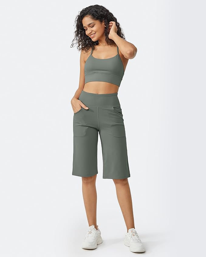 Promover Capri Pants for Women Wide Leg Yoga Cropped Pants with Pockets Loose Casual Summer Pants
