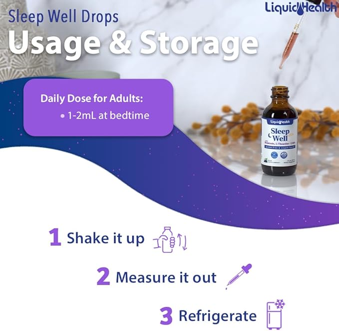 LIQUIDHEALTH Sleep Well Natural Sleep Aid Melatonin Drops - Better Sleep & Mood, Relax & Calm Mind, Fall Asleep Faster Stay Asleep Longer - Made in USA, Vegan, Sugar Free, Drug Free, Non-GMO (3 Pack)