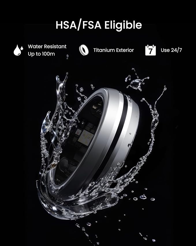 RENPHO Lynx Smart Ring, Size First with Sizing Kit, 7-Day Battery Life, Titanium, Waterproof, Subscription-Free App (Silver, Size 7)
