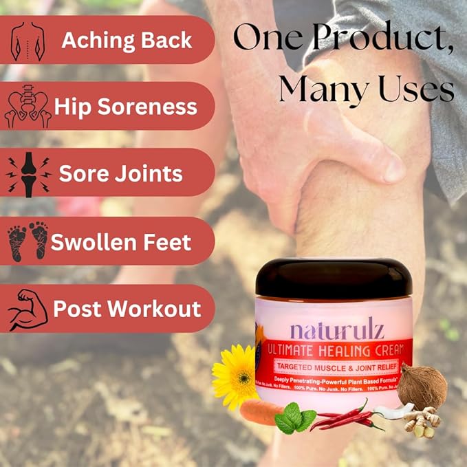 Naturulz Ultimate Healing Cream 4 Ounce Fast-Acting Topical for Joint and Muscle Discomfort with Arnica, Capsicum, Calendula. Powerful, All-Natural 'NO Junk' Formula.